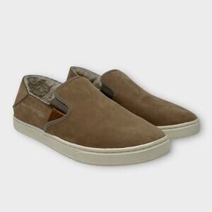OLUKAI Pehuea Heu Shearling Lined Nubuck Leather Slip-On Sneakers Size 8